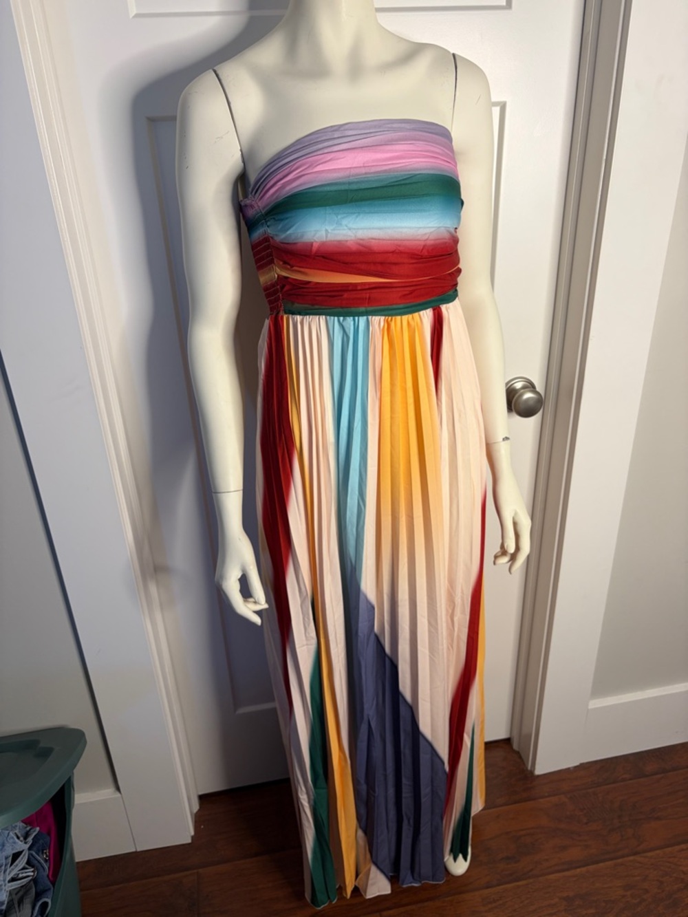 Multicolor Strapless Maxi Dress - Elegant Pleated Summer Gown